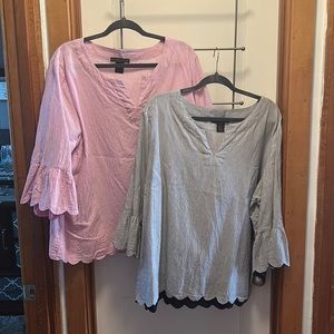 Striped Prestwick & Moore Tunic with ruffle detail sleeve and hem